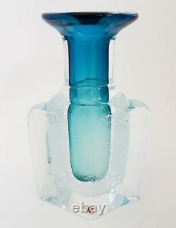 Petr Hora Beranek Skrdlovice Art Glass Vase 9 Sea Foam Bubbles Teal Blue Aqua