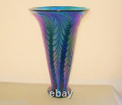 Phenomenal LUNDBERG STUDIOS Glass VASE Intensely IRIDESCENT Blue PURPLE Gorgeous