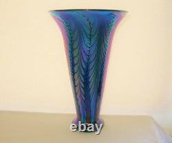 Phenomenal LUNDBERG STUDIOS Glass VASE Intensely IRIDESCENT Blue PURPLE Gorgeous