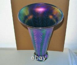 Phenomenal LUNDBERG STUDIOS Glass VASE Intensely IRIDESCENT Blue PURPLE Gorgeous