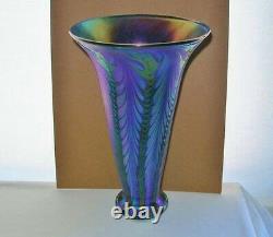 Phenomenal LUNDBERG STUDIOS Glass VASE Intensely IRIDESCENT Blue PURPLE Gorgeous