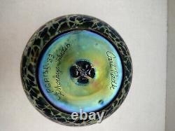 Phoenix Art Glass Carl RadkeIridescent Green Blue Vase 5Wx34H
