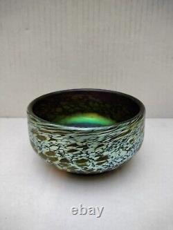 Phoenix Art Glass Carl RadkeIridescent Green Blue Vase 5Wx34H