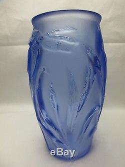 Phoenix Consolidated Art Deco Glass Blue Martele Dragonfly Vase