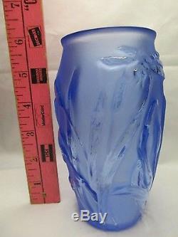 Phoenix Consolidated Art Deco Glass Blue Martele Dragonfly Vase