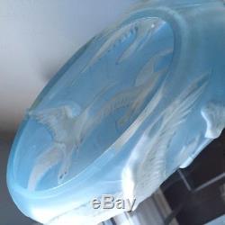 Phoenix Consolidated Glass Vase, Geese Flying Medium Blue, 1930's Pillow Shape