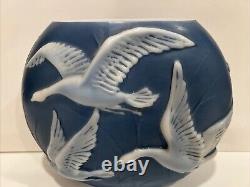 Phoenix Glass Pillow Vase Blue White Geese Swans Flying High Relief