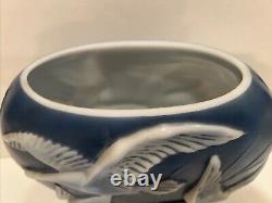 Phoenix Glass Pillow Vase Blue White Geese Swans Flying High Relief