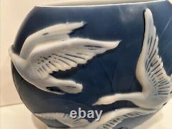 Phoenix Glass Pillow Vase Blue White Geese Swans Flying High Relief