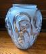 Phoenix Glass Vase, 1940s Dancing Nudes, Art Nouveau, 12 H Blue & Clear, Label