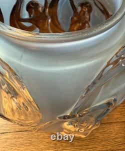 Phoenix Glass Vase, 1940s Dancing Nudes, Art Nouveau, 12 H Blue & Clear, Label