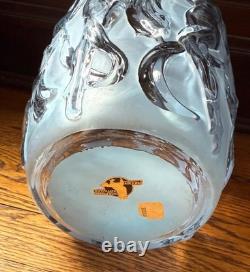 Phoenix Glass Vase, 1940s Dancing Nudes, Art Nouveau, 12 H Blue & Clear, Label