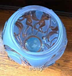 Phoenix Glass Vase, 1940s Dancing Nudes, Art Nouveau, 12 H Blue & Clear, Label