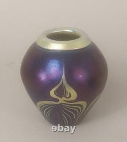 Phoenix Studios Favrile Glass Amber Feather Folded Lip Vase Signed Carl Radke