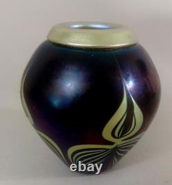 Phoenix Studios Favrile Glass Amber Feather Folded Lip Vase Signed Carl Radke