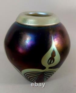 Phoenix Studios Favrile Glass Amber Feather Folded Lip Vase Signed Carl Radke