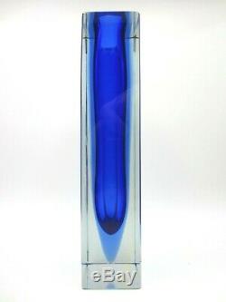 Poli seguso era Murano block cut sommerso blue in blue art glass faceted vase