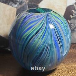 Post Modern Blue/Clear/Green 8 Hand Blown Art Glass Murano Swirled Vase