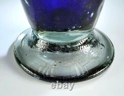 Primitive Cobalt Blue Art Glass Amphora Early 19th Century Stand 10.75
