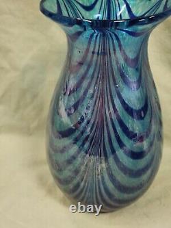 Pulled Feather Blue And Orange Vase Blown Glass