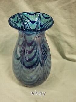 Pulled Feather Blue And Orange Vase Blown Glass
