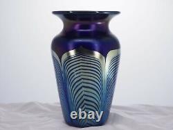 Pulled feather iridescent blue vase, Steven Correia