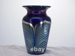 Pulled feather iridescent blue vase, Steven Correia