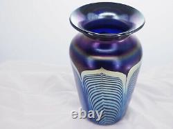 Pulled feather iridescent blue vase, Steven Correia