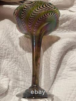 R. Held Art Klan Glass Robert Held Iridescent Ruffle Top Pulled Feather Vase