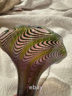 R. Held Art Klan Glass Robert Held Iridescent Ruffle Top Pulled Feather Vase