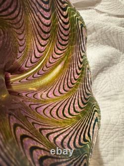 R. Held Art Klan Glass Robert Held Iridescent Ruffle Top Pulled Feather Vase