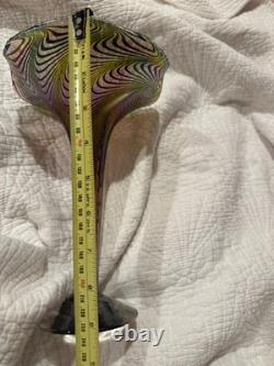 R. Held Art Klan Glass Robert Held Iridescent Ruffle Top Pulled Feather Vase