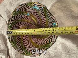 R. Held Art Klan Glass Robert Held Iridescent Ruffle Top Pulled Feather Vase