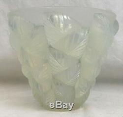 R. Lalique French Art Glass Vase. Moissac. Pale Blue Opalescent. 5-1/4