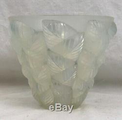 R. Lalique French Art Glass Vase. Moissac. Pale Blue Opalescent. 5-1/4