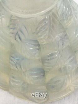 R. Lalique French Art Glass Vase. Moissac. Pale Blue Opalescent. 5-1/4