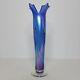 R. Mynatt Blue Purple Iridescent Tall Footed Art Glass Vase 2016 Signed 13.25