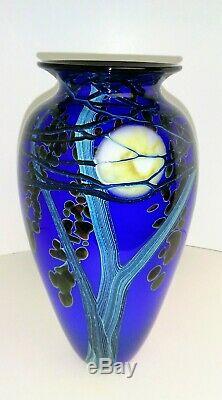 R. Satava Hand Blown Art Glass Vase, Blue Harvest Moon