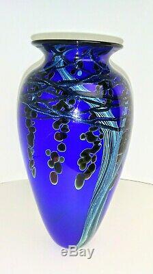 R. Satava Hand Blown Art Glass Vase, Blue Harvest Moon