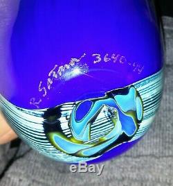 R. Satava Hand Blown Art Glass Vase, Blue Harvest Moon