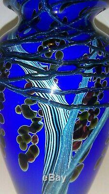 R. Satava Hand Blown Art Glass Vase, Blue Harvest Moon