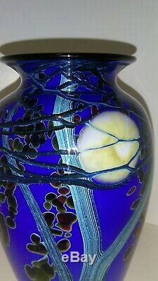 R. Satava Hand Blown Art Glass Vase, Blue Harvest Moon