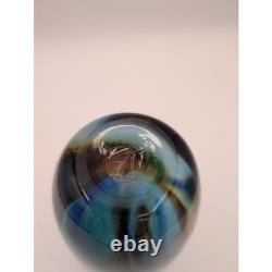 R. Stephens Signed 1981 Studio Art Glass Vase Abstract Landscape Blue Brown 7