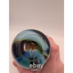 R. Stephens Signed 1981 Studio Art Glass Vase Abstract Landscape Blue Brown 7