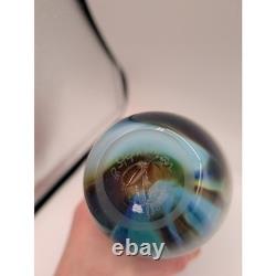 R. Stephens Signed 1981 Studio Art Glass Vase Abstract Landscape Blue Brown 7