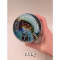 R. Stephens Signed 1981 Studio Art Glass Vase Abstract Landscape Blue Brown 7