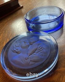 RARE 1935 Val Saint Lambert Cobalt Blue Luxval Box Modèle 53 Pristine Art Deco