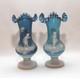 RARE 2 Mary Gregory Girl Quarkmal Blue Vases applied Glass HTF STUNNING HER