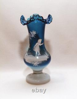 RARE 2 Mary Gregory Girl Quarkmal Blue Vases applied Glass HTF STUNNING HER
