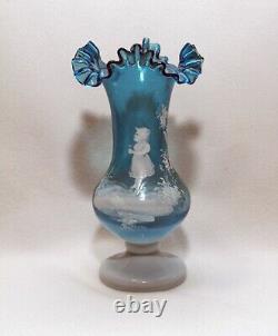 RARE 2 Mary Gregory Girl Quarkmal Blue Vases applied Glass HTF STUNNING HER